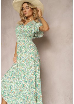 Jasnozielona Bawełniana Sukienka na Lato z Gumką w Talii i Delikatnymi Falbankami Gloriassa ze sklepu Renee odzież w kategorii Sukienki - zdjęcie 170859900