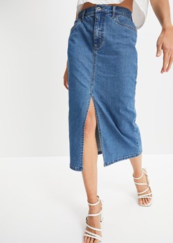 Długa spódnica dżinsowa z rozcięciem, z materiału Positive Denim #1 Fabric ze sklepu bonprix w kategorii Spódnice - zdjęcie 170861042