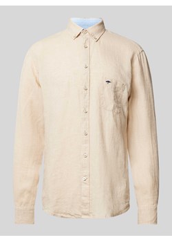 Koszula lniana o kroju regular fit z wyhaftowanym logo ze sklepu Peek&Cloppenburg  w kategorii Koszule męskie - zdjęcie 170869424