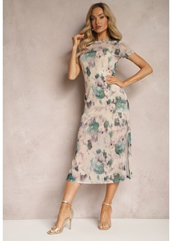 Beżowo-Zielona Dopasowana Sukienka z Przezroczystego Materiału Sacoma ze sklepu Renee odzież w kategorii Sukienki - zdjęcie 170869670