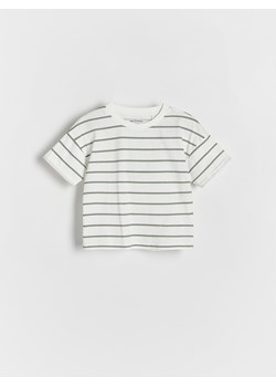 Reserved - Bawełniany t-shirt w paski - złamana biel ze sklepu Reserved w kategorii Koszulki niemowlęce - zdjęcie 170875414