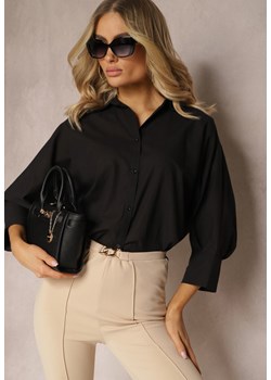 Czarna Koszula z Bawełny Rękawy 3/4 Typu Nietoperz Delilatia ze sklepu Renee odzież w kategorii Koszule damskie - zdjęcie 170876501