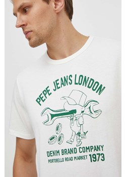 Pepe Jeans t-shirt bawełniany męski kolor biały z nadrukiem ze sklepu ANSWEAR.com w kategorii T-shirty męskie - zdjęcie 170884221