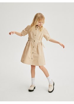 Reserved - Bawełniana szmizjerka - beżowy ze sklepu Reserved w kategorii Sukienki dziewczęce - zdjęcie 170891750