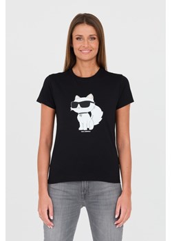 KARL LAGERFELD Czarny t-shirt z kotem, Wybierz rozmiar S ze sklepu outfit.pl w kategorii Bluzki damskie - zdjęcie 170894443