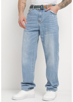Niebieskie Jeansy Regular Bawełniane z Materiałowym Paskiem Hisperwa ze sklepu Born2be Odzież w kategorii Jeansy męskie - zdjęcie 170895580