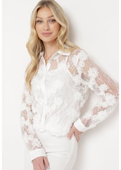 Biała Koronkowa Koszula w Kwiaty z Topem Zapinana na Guziki Aptirea ze sklepu Born2be Odzież w kategorii Koszule damskie - zdjęcie 170895732