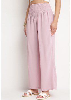 Różowe Spodnie z Prostą Nogawką i Marszczoną Gumką w Pasie Perdila ze sklepu Born2be Odzież w kategorii Spodnie damskie - zdjęcie 170895763
