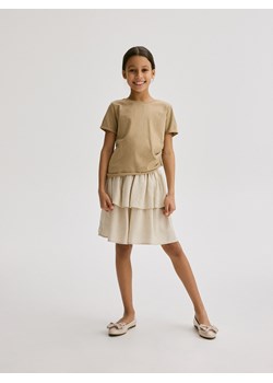 Reserved - T-shirt z asymetrycznym dołem - brązowy ze sklepu Reserved w kategorii Bluzki dziewczęce - zdjęcie 170896854