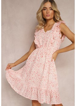 Różowa Rozkloszowana Sukienka z Gumką w Pasie i Falbankami Ulaia ze sklepu Renee odzież w kategorii Sukienki - zdjęcie 170897563