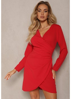 Czerwona Kopertowa Sukienka Drapowana w Talii Ejorunna ze sklepu Renee odzież w kategorii Sukienki - zdjęcie 170897583