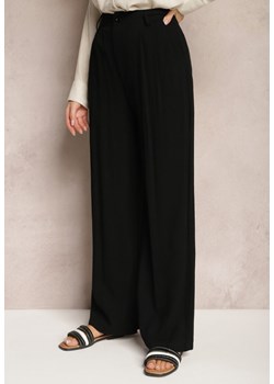 Czarne Szerokie Spodnie High Waist z Lnu i Wiskozy Apoises ze sklepu Renee odzież w kategorii Spodnie damskie - zdjęcie 170897601