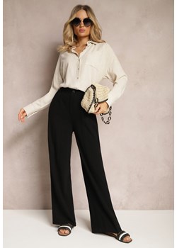 Czarne Szerokie Spodnie High Waist z Lnu i Wiskozy Apoises ze sklepu Renee odzież w kategorii Spodnie damskie - zdjęcie 170897603