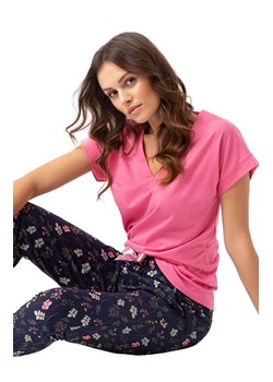 Bawełniana piżama damska w kwiaty różowa granatowa 637, Kolor różowo-granatowy, Rozmiar M, Luna ze sklepu Intymna w kategorii Piżamy damskie - zdjęcie 170898370