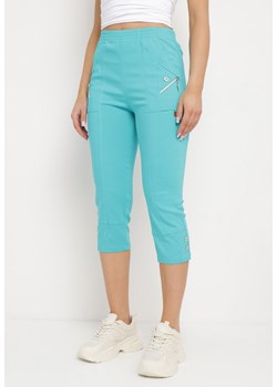 Niebieskie Spodnie 3/4 z Elastyczną Gumką w Pasie i Suwakami Leazira ze sklepu Born2be Odzież w kategorii Spodnie damskie - zdjęcie 170908503