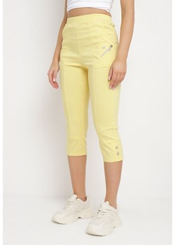 Żółte Spodnie 3/4 z Elastyczną Gumką w Pasie i Suwakami Leazira ze sklepu Born2be Odzież w kategorii Spodnie damskie - zdjęcie 170908524