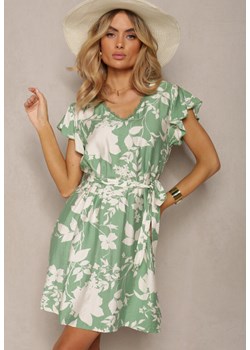 Zielona Rozkloszowana Sukienka z Koronkową Wstawką i Dodatkowym Paskiem Gonielle ze sklepu Renee odzież w kategorii Sukienki - zdjęcie 170908792