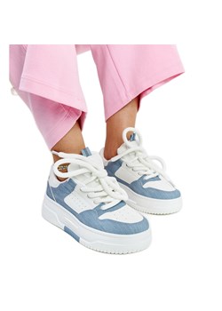 Biało-niebieskie sneakersy na platformie białe ze sklepu ButyModne.pl w kategorii Buty sportowe damskie - zdjęcie 170917000