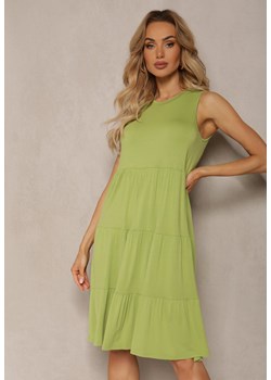 Zielona Midi Sukienka z Falbankami o Rozkloszowanym Kroju Qulaisa ze sklepu Renee odzież w kategorii Sukienki - zdjęcie 170923972