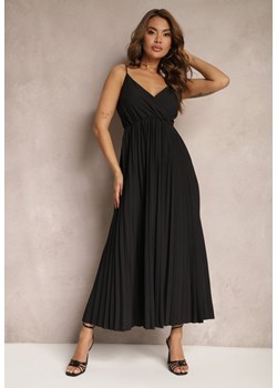 Czarna Długa Sukienka Kopertowa o Rozkloszowanym Kroju na Ramiączkach Kaemera ze sklepu Renee odzież w kategorii Sukienki - zdjęcie 170924002