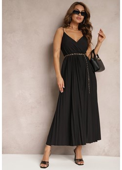 Czarna Długa Sukienka Kopertowa o Rozkloszowanym Kroju na Ramiączkach Kaemera ze sklepu Renee odzież w kategorii Sukienki - zdjęcie 170924003