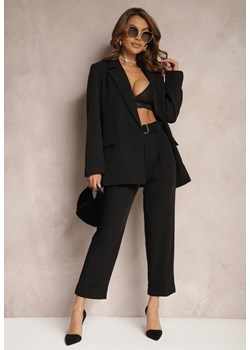 Czarne Garniturowe Spodnie High Waist z Paskiem z Klamrą Ficuza ze sklepu Renee odzież w kategorii Spodnie damskie - zdjęcie 170924234