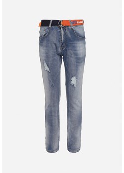 Niebieskie Skinny Jeansy z Przetarciami i Dziurami oraz Paskiem Eunima ze sklepu Born2be Odzież w kategorii Spodnie chłopięce - zdjęcie 170924330
