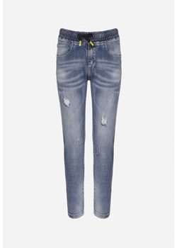 Niebieskie Skinny Jeansy z Gumką w Pasie i Ozdobnymi Przetarciami oraz Dziurami Philliria ze sklepu Born2be Odzież w kategorii Spodnie dziewczęce - zdjęcie 170924332