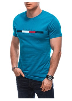 T-shirt męski z nadrukiem 1919S - turkusowy ze sklepu Edoti w kategorii T-shirty męskie - zdjęcie 170924943
