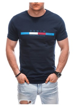 T-shirt męski z nadrukiem 1919S - granatowy ze sklepu Edoti w kategorii T-shirty męskie - zdjęcie 170925000