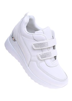 Białe trampki sneakersy na koturnie na rzepy /C7-1 15956 T323/ ze sklepu Pantofelek24.pl w kategorii Buty sportowe damskie - zdjęcie 170928951