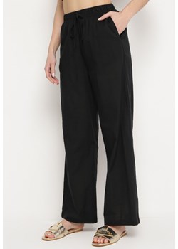 Czarne Spodnie Szerokie z Gumką w Pasie z Bawełną i Lnem Axilara ze sklepu Born2be Odzież w kategorii Spodnie damskie - zdjęcie 170931531