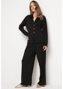 Czarny 2-częściowy Komplet z Koszulą i Szerokimi Spodniami Anscuro ze sklepu Born2be Odzież w kategorii Komplety i garnitury damskie - zdjęcie 170931573