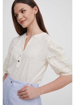 Lauren Ralph Lauren bluzka bawełniana damska kolor beżowy gładka ze sklepu ANSWEAR.com w kategorii Bluzki damskie - zdjęcie 170938094