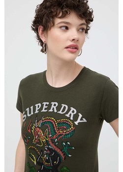 Superdry t-shirt bawełniany damski kolor zielony ze sklepu ANSWEAR.com w kategorii Bluzki damskie - zdjęcie 170938462
