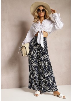 Czarne Spodnie Szerokie z Wiskozy High Waist w Kwiatowy Print Tepolla ze sklepu Renee odzież w kategorii Spodnie damskie - zdjęcie 170941093