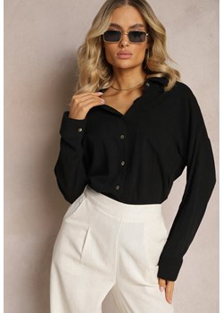 Czarna Klasyczna Koszula z Wiskozy i Lnu Vistar ze sklepu Renee odzież w kategorii Koszule damskie - zdjęcie 170941123