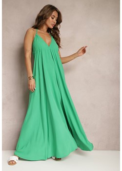 Zielona Rozkloszowana Sukienka Wiązana na Szyi i Plecach z Wiskozy Weilin ze sklepu Renee odzież w kategorii Sukienki - zdjęcie 170941143