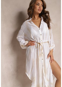 Jasnobeżowa Oversizowa Sukienka o Koszulowym Fasonie Werosa ze sklepu Renee odzież w kategorii Sukienki - zdjęcie 170941153