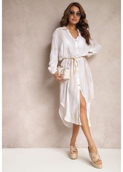 Jasnobeżowa Oversizowa Sukienka o Koszulowym Fasonie Werosa ze sklepu Renee odzież w kategorii Sukienki - zdjęcie 170941154