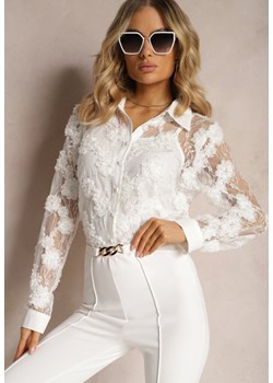 Biała Koszula z Koronki z Topem z Motywem Kwiatów Praetia ze sklepu Renee odzież w kategorii Koszule damskie - zdjęcie 170941203