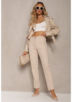 Beżowe Klasyczne Spodnie o Fasonie Regular Melauca ze sklepu Renee odzież w kategorii Spodnie damskie - zdjęcie 170941263