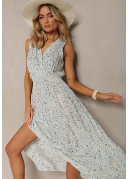 Jasnoniebieska Rozkloszowana Sukienka z Gumką w Talii i Asymetrycznym Dołem z Bawełny Estelee ze sklepu Renee odzież w kategorii Sukienki - zdjęcie 170941390