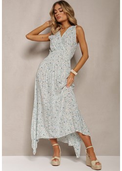 Jasnoniebieska Rozkloszowana Sukienka z Gumką w Talii i Asymetrycznym Dołem z Bawełny Estelee ze sklepu Renee odzież w kategorii Sukienki - zdjęcie 170941391