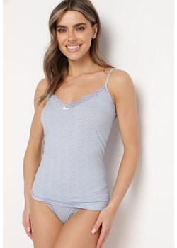 Jasnoniebieski Komplet Piżamowy Bawełniany Koszulka na Ramiączkach i Koronkowe Figi Anamika ze sklepu Born2be Odzież w kategorii Piżamy damskie - zdjęcie 170944501