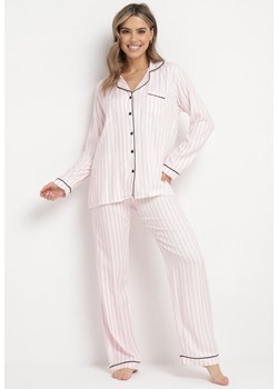 Różowy Komplet Piżamowy Długa Koszula i Spodnie w Paseczki Firosa ze sklepu Born2be Odzież w kategorii Piżamy damskie - zdjęcie 170944542