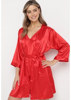Czerwony 6-częściowy Komplet Piżamowy Szlafrok, Koszula Nocna Spodnie Top Szorty i Opaska Kirosa ze sklepu Born2be Odzież w kategorii Piżamy damskie - zdjęcie 170944554