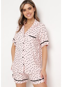 Różowy Komplet Piżamowy z Wiskozy Koszula z Krótkim Rękawem i Szorty ze Wstążką Kenii ze sklepu Born2be Odzież w kategorii Piżamy damskie - zdjęcie 170944732