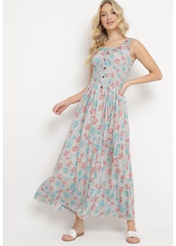 Miętowa Rozkloszowana Sukienka Bawełniana w Kwiatowy Print z Guzikami Jamallia ze sklepu Born2be Odzież w kategorii Sukienki - zdjęcie 170944841