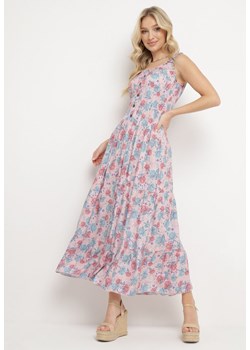 Jasnoróżowa Rozkloszowana Sukienka Bawełniana w Kwiatowy Print z Guzikami Jamallia ze sklepu Born2be Odzież w kategorii Sukienki - zdjęcie 170944862